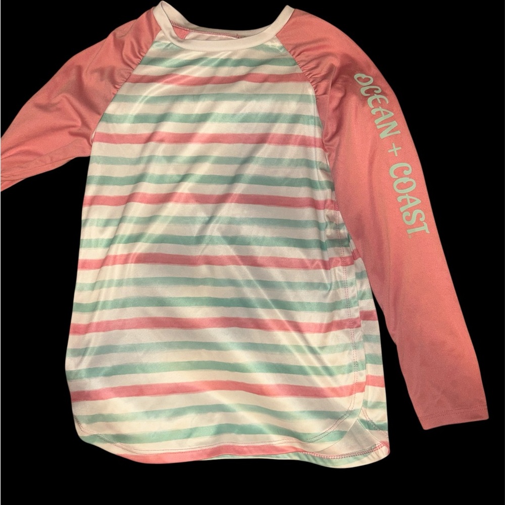 Ocean + Coast Kids Long Sleeve Striped Tee - Pink and Green